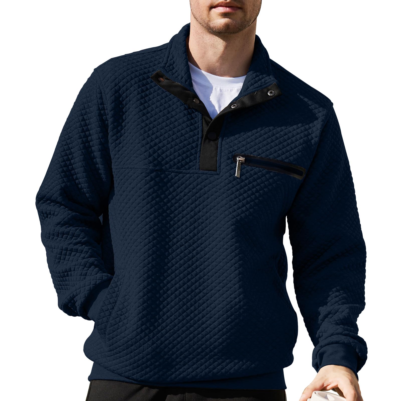 Mens Long Sleeve Stand Collar Button Sweatshirt