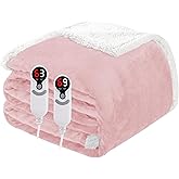 Electric Heated Blanket Queen Size 84"x90", Soft Flannel with Dual Controllers & Overheat Protection, 9 Adjustable Heat Settings & 10-Hour Auto-Off Timer, Fast Heating for Winter Comfort, Pink