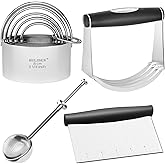 HULISEN Stainless Steel Biscuit Cutter Set, Flour Duster, Pastry Scraper and Dough Blender, Sturdy & Long-Lasting with Ergonomic Rubber Grip, Professional Baking Dough Tools, Gift Package (4 Pcs/Set)