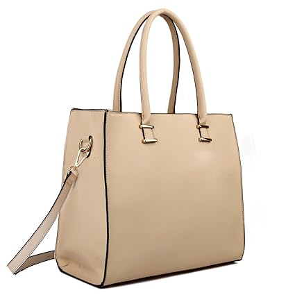 Miss LuLu Aktentasche Schultertasche Damen Tasche Shopper Elegant aus PU Leder Groß Handtasche (L1509-Beige)