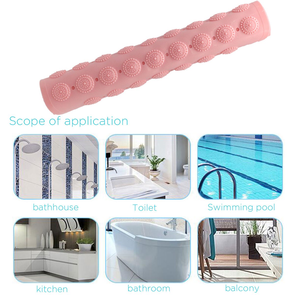 SINMEY Tapis de Bain Antiderapant en PVC avec Ventouses Anti Glisse pour Salle de Bain,Maison,Cuisine-70 x 36.5cm (Rose)