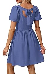 OFEEFAN Steel Blue Mini Dress Women's Summer Short