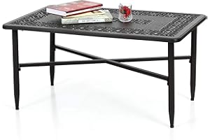 Sophia & William Patio Coffee Table Rectangle, Modern Outdoor Cast Aluminum Coffee Table 38.6" L x 23.0" W x 18.9" H, Brown