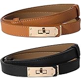 Ovekaut Women Skinny Leather Belt Solid Color Alloy Turn Lock Adjustable Waistband for Dresses Jeans Coats