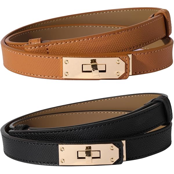 Skinny Leather Belt with Gold Bow Knot Buckle, Black, Dress  display picture 1