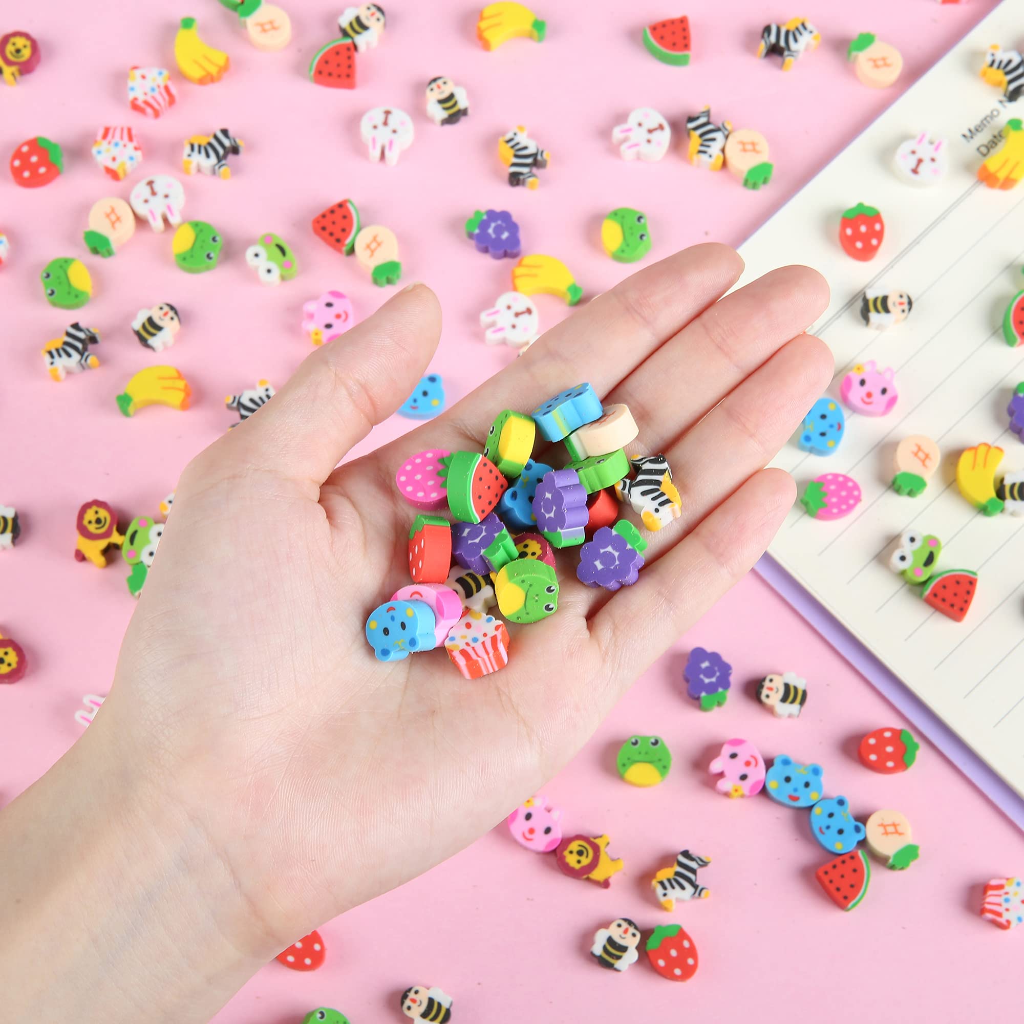 300 PCS Mini Animal Fruit Erasers, Bulk Tiny Novelty Pencil Erasers Assortment for Kids for Party Favor, Gift Filling, and School Home Work Rewards