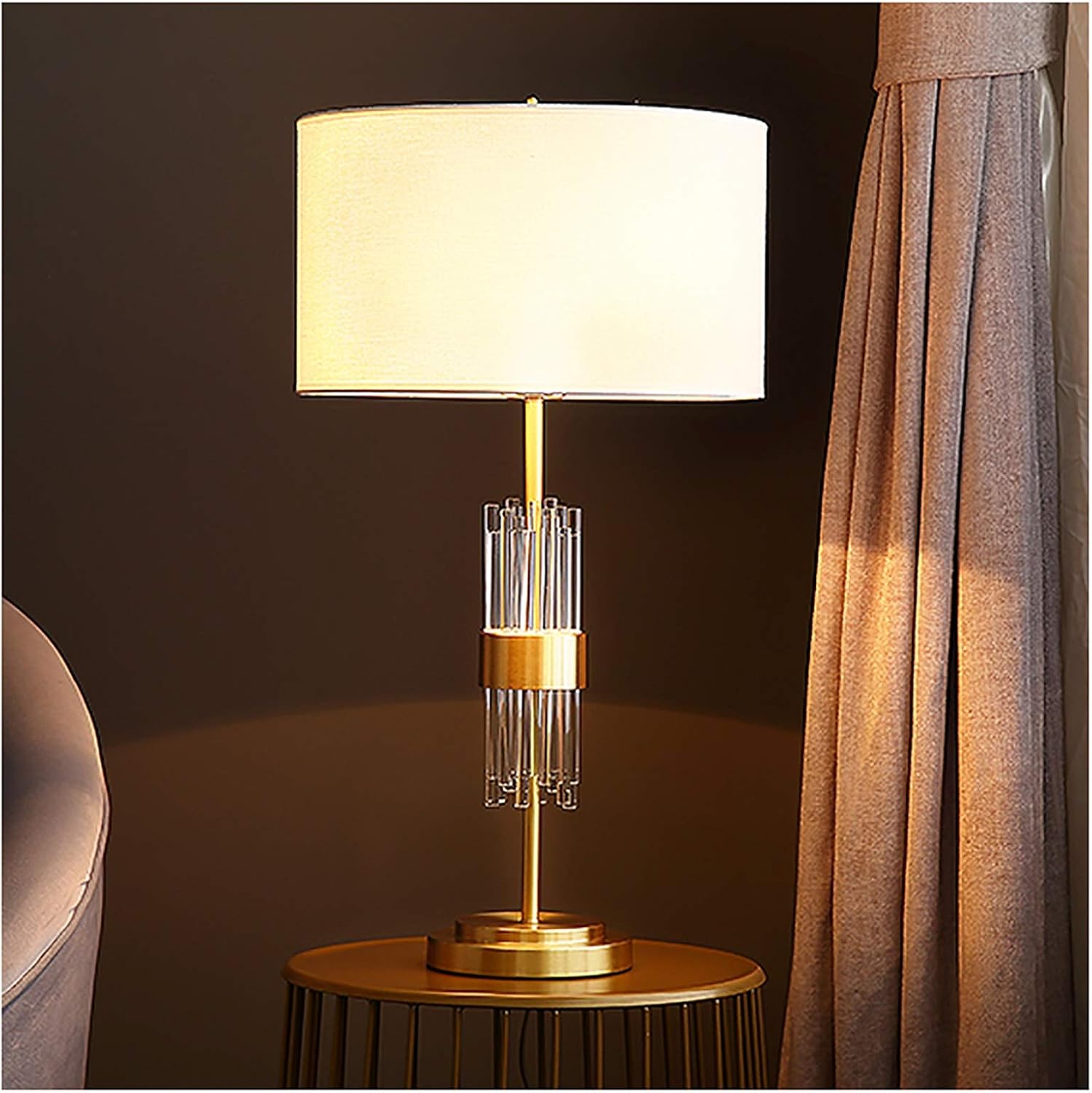 Bedside Lights Table Lamp, Movable Bedroom Crystal Table Lamp Copper