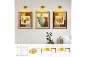 Arixinks Battery Picture Light 3Pack Gold,Wireless Painting Light with Remote,3 Lighting&Dimmable,Wall Art for Painting Accent Light &Timer for Pictures Frames Gallery Potrait Magnetic