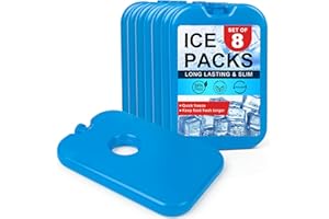 LotFancy Ice Packs for Cooler and Lunch Box, Reusable Freezer Packs for Lunch Bags, Slim Blue Ice Blocks, Long Lasting, Refre