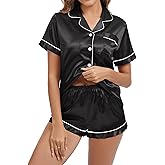 GSKS Silk Pajama Set For Women Short Sleeve 2Pcs Pj Sets Satin Pajamas Button Down Loungewear Lightweight Summer Sleepwear