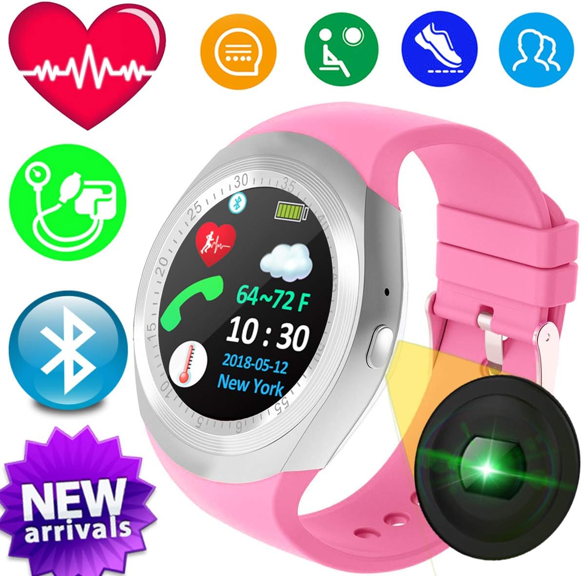 Fitness Tracker Watch, Heart Rate Blood Pressure Oxygen Monitor Watch, Waterproof Sports Health Exercise Activity Tracker with Step Calorie Counter, Surprised Gifts for Birthday Holiday Mother's Day