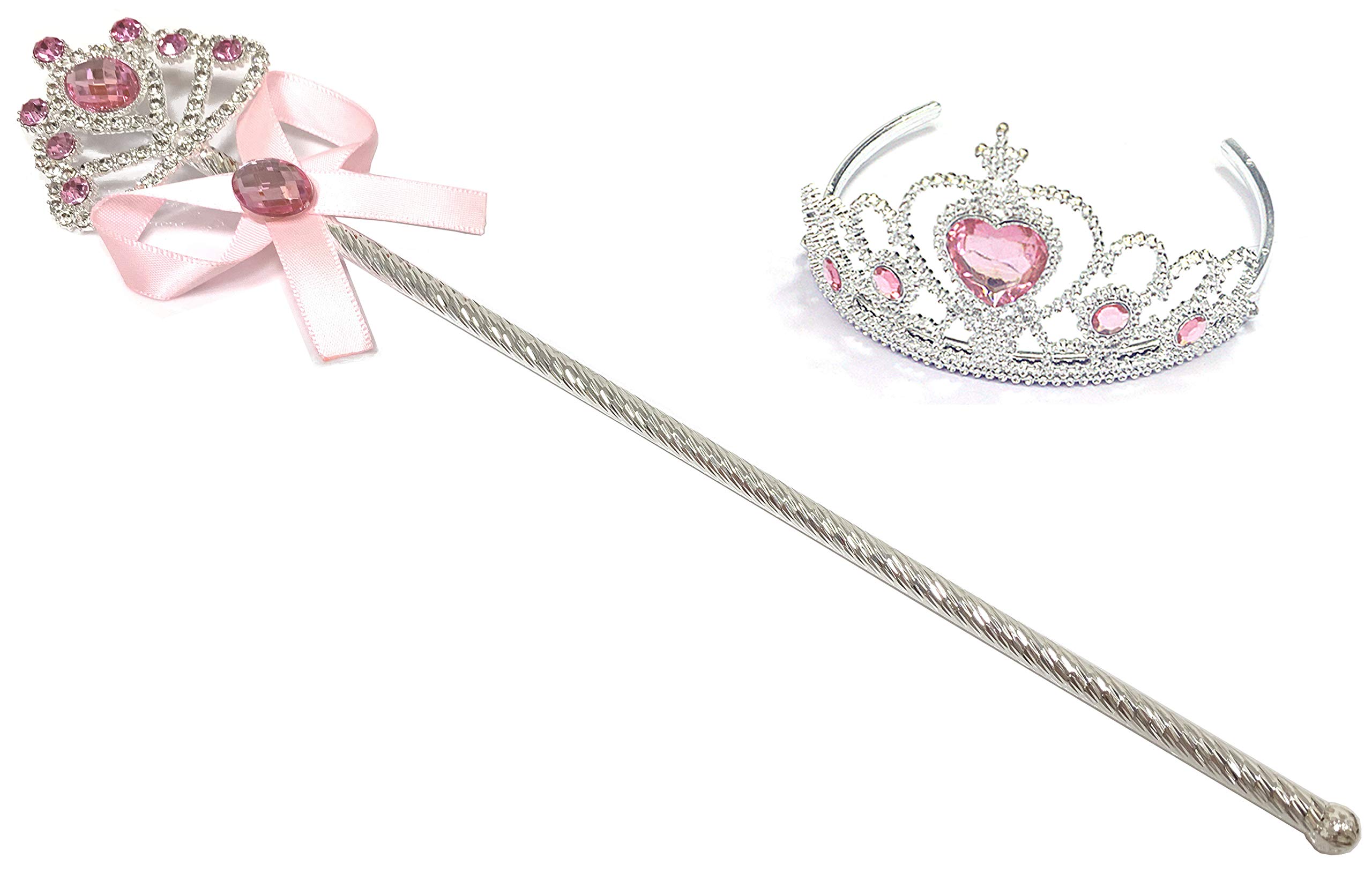 Kuzhi Frozen Elsa Crown Tiara and Wand Set ¨C Silver Heart Jewel (Crystal Pink,Metal Wand)