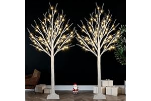 ALBELT 2-Pack 4FT Lighted Birch Tree for Indoor Christmas Decorations Outdoor, Higher Size, Timer Function Birch Christmas Tree with 96 LED Warm White Lights for Home Decor Bedroom Thanksgiving Party Garden