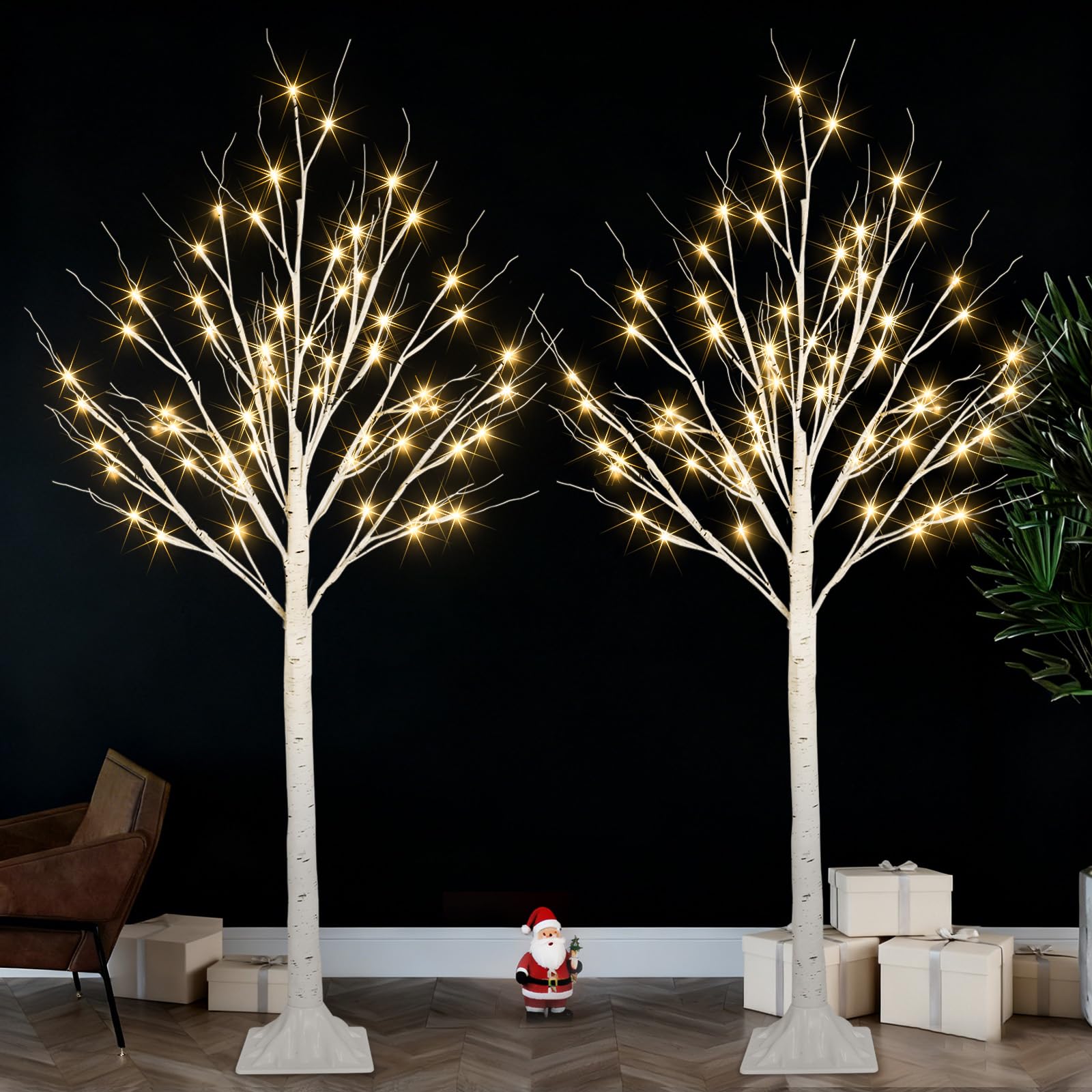 Photo 1 of 2-Pack 4FT Lighted Birch Tree for Indoor Christmas Decorations Outdoor, Higher Size, Timer Function Birch Christmas Tree with 96 LED Warm White Lights for Home Decor Bedroom Thanksgiving Party Garden
