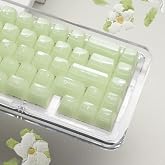 Womier Keyboard Keycaps Jelly,Ceramic Keycaps Style Clear Green Keycap | Matcha Green Shine Through Custom 60 65 75 100 Percent for Cherry MX, Outemu, Gateron Mechanical Keyboards (MDA Profile)