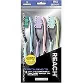 Reach Essentials Soft Toothbrush with Covers, 3 Zones for Total Mouth Clean, Value Pack, 6 Toothbrushes with 5 Covers