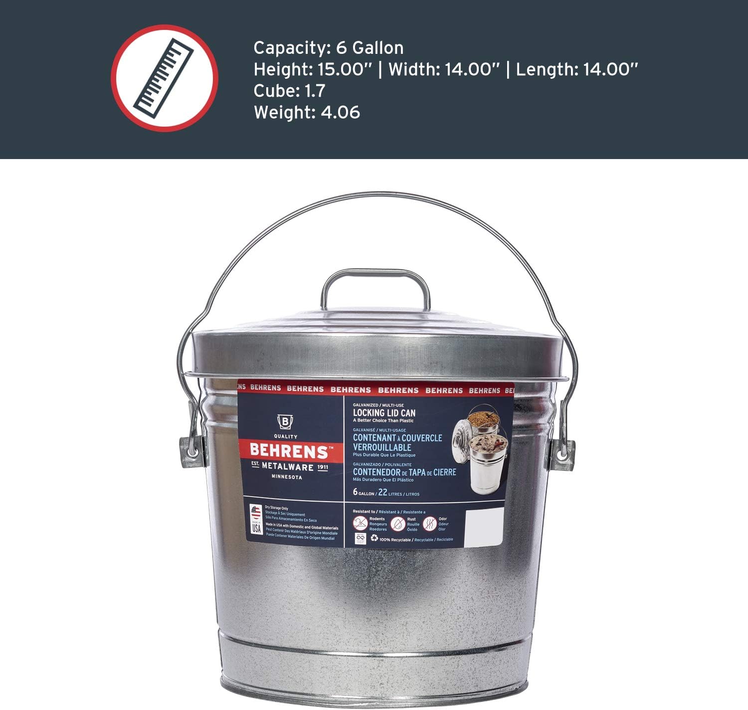 Behrens Galvanized Steel Can with Locking Lid 6 Gallon: Garden & Outdoor