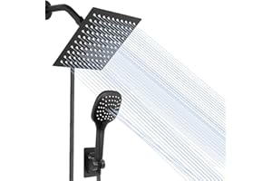 NearMoon Shower Head with Hose, High Pressure Stainless Steel Rain Shower and 3 Settings Handheld Spray Combo with Push Button Flow Control (8 Inch, Matte Black)