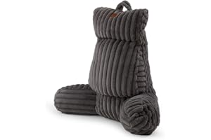 Amélie Home Faux Fur Reading Pillow with Pocket for Sitting in Bed, Adult Backrest Bed Pillow with Washable Cover for Lounging, Study & Relaxing, Grey 25 inches