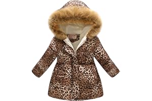 UWBACK Winter Coats For Girls Hooded Waterproof Floral Printed Kids Toddler Warm Snow Jacket