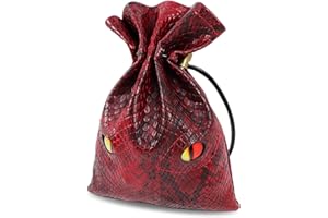 BYHOO Dice Bag Can Hold 6 Dice Sets, Glow in The Dark Eyes Large Dragon D and D Dice Storage Bag for DND Board Games, Red Fiery Dragon Leather Coin Pouch for Fantasy RPG Games Accessories, Drawstring Pouch