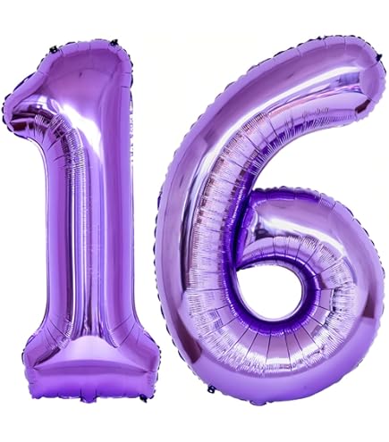 Amazon.com: Purple 16 Number Balloons, 40 Inch Giant Number 16