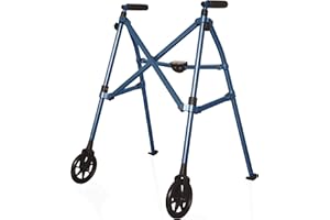 ABLE LIFE COMFORTABLY INDEPENDENT Stander Space Saver Walker, Lightweight Folding Rolling Mobility Aid for Seniors & Adults, Compact 2-Wheel Disability Device with 6-inch Wheels & Ski Glides for Walking Support, Cobalt Blue