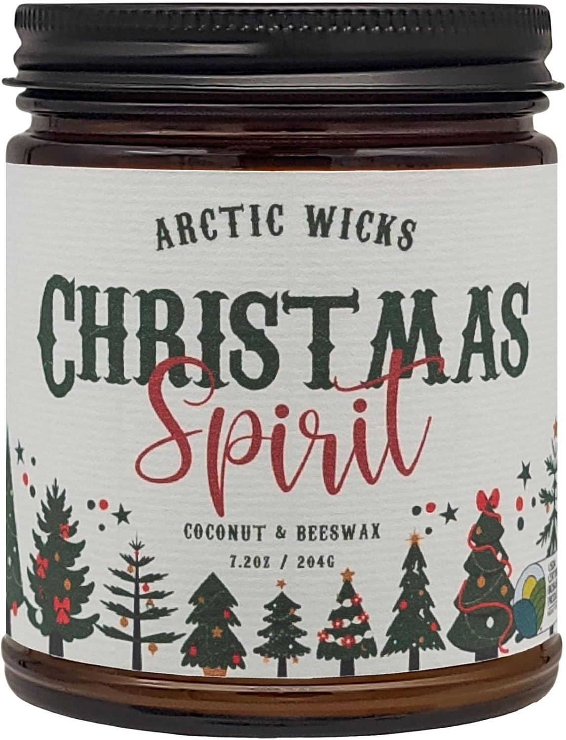 Candles & Holders - Christmas Spirit Candle | 9oz Handcrafted Amber Candle Jar | Arctic Wicks Natural Coconut Beeswax Candles | 100% USDA Certified Biobased, Handmade, Premium Waxes, Non-Toxic, Holiday