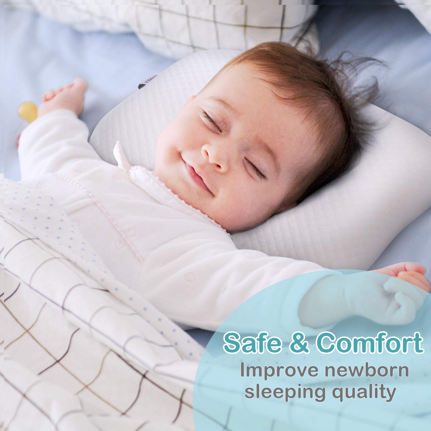 BAMMAX Newborn Pillow, Baby Newborn Pillow Flat Head, Infant Sleeping Pillow, Soft Breathable Memory Foam Baby Head Shaping Pillow Prevent Infant Flat Head Symptom Head Support for Baby 0-12 Months : Baby