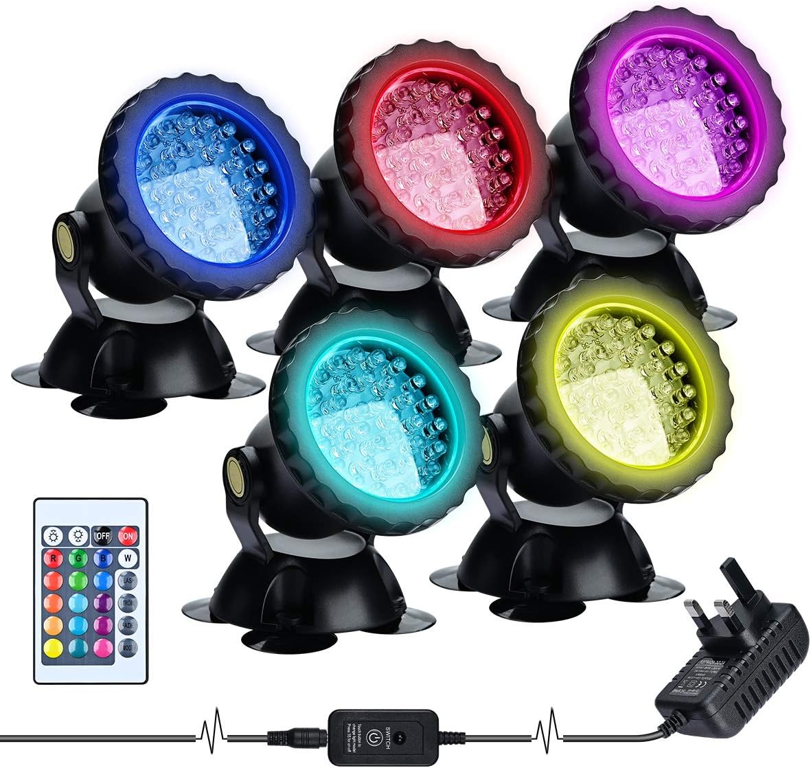 Lychee Waterproof Underwater Spot Lights,Remote Control Amphibious Change Color Submersible Lights for Garden Pond Aquarium Courtyard Swimming Pool Fountain Fish Tank (Set of 5)