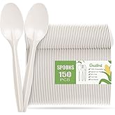 Gezond 150 Count Compostable Spoons White Heavyweight Spoons 6.7 Inch Disposable Utensils Biodegradable Cutlery Set for Home 