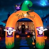 10FT Large Halloween Inflatable Archway Decoration, Halloween Blow Up Lighted Archway with Ghost & Black Cat & Cornucopia, Trick & Treat Yard Garden Patio Lawn Outside Decor