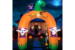 DAWDIX 10FT Large Halloween Inflatable Archway Decoration, Halloween Blow Up Lighted Archway with Ghost & Black Cat & Cornucopia, Trick & Treat Yard Garden Patio Lawn Outside Decor