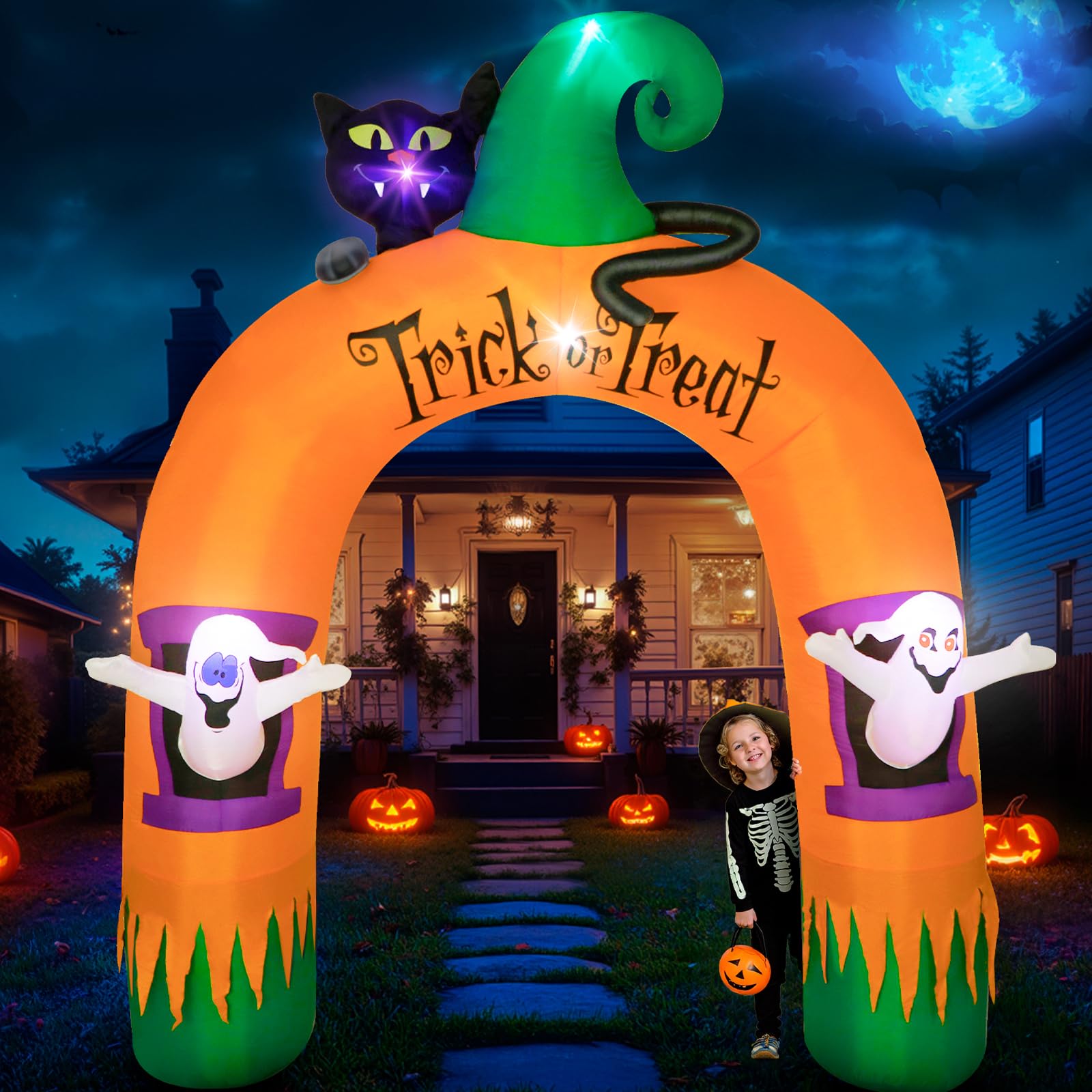 Photo 1 of 10FT Large Halloween Inflatable Archway Decoration, Halloween Blow Up Lighted Archway with Ghost & Black Cat & Cornucopia, Trick & Treat Yard Garden Patio Lawn Outside Decor