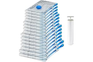 �鶹�� Basics Vacuum Compression Space Saving Storage Bags with Hand Pump, Multiple Sizes, Pack of 15, White