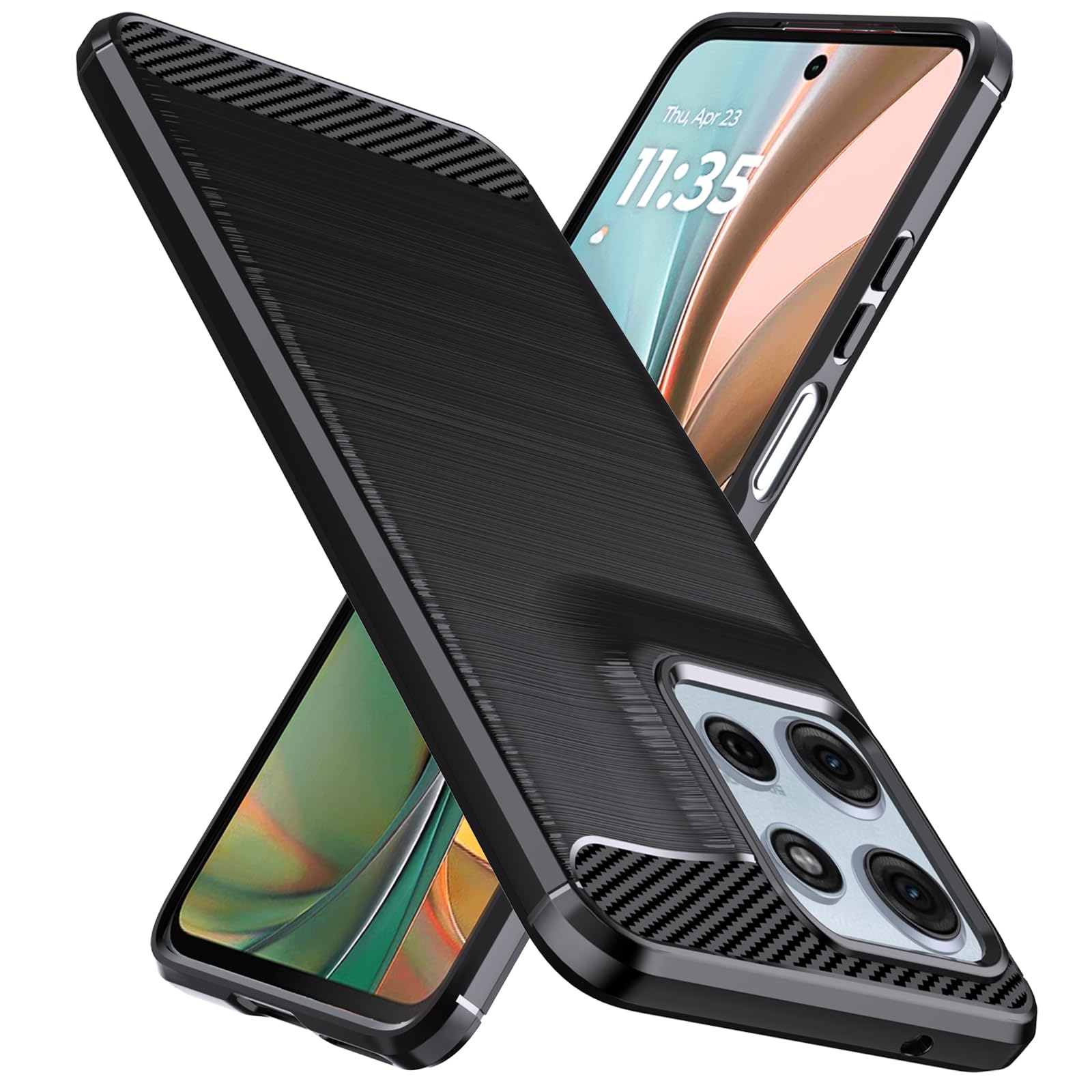 Natbok Case Cover for Motorola Moto G75 6.78 Inch 5 g, Carbon Fibre Soft Silicone TPU Cover, Anti-Scratch, Anti-Slip, Shockproof Military Grade and Rugged for Moto G75, Black