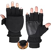 Bawnhaw Winter Fingerless Mittens Men Women Convertible Flip-Top Windproof Warm Polar-Fleece Lining Texting Running Gloves
