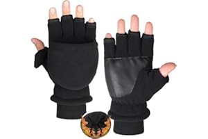 Bawnhaw Winter Fingerless Mittens Men Women Convertible Flip-Top Windproof Warm Polar-Fleece Lining Texting Running Gloves