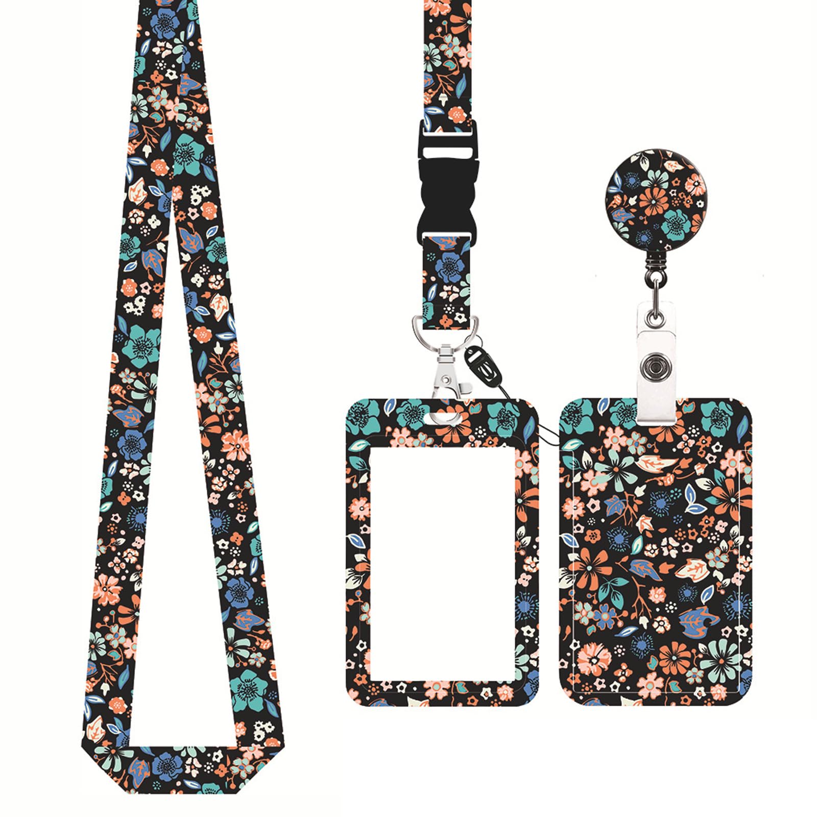 CCAIPU Badge Holder with Lanyard, Multicolor Badge Holder with Retractable Clip and Retachable Neck Lanyard Card Protector for Student Teachers Nurses Doctors (B-Colourful Flower)
