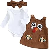 allshope Baby Girl Thanksgiving Outfit Newborn Long Sleeve Romper Jumpsuit Corduroy Skirt Little Turkey Dress Fall Clothes