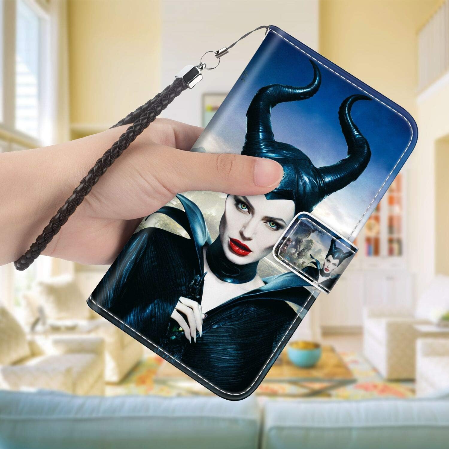 DISNEY COLLECTION Wallet Case with Magnetic Closure Compatible iPhone 7 Plus & iPhone 8 Plus (5.5 Inch) Maleficent Angelina Jolie Elle Fanning Shock Absorbent
