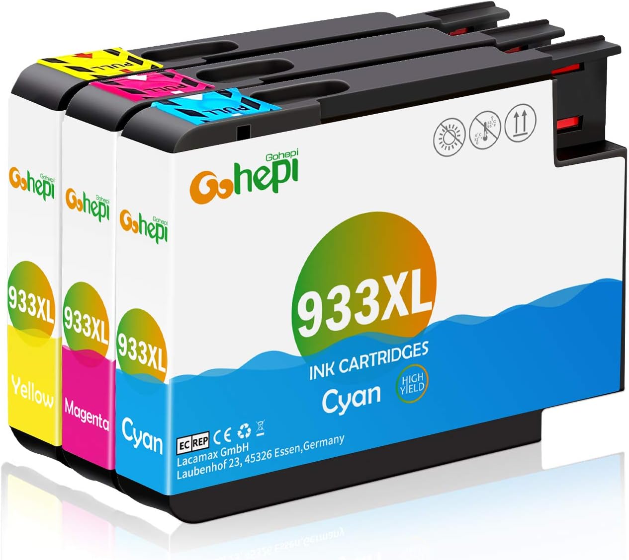 Gohepi Replacement for HP 933 933XL Color Ink Cartridges Compatible for HP Officejet 6100 6600 6700 7110 7610 7612, HP 6100 HP 6600 HP 6700 HP 7110 HP 7610 HP 7612 (1 Cyan, 1 Magenta, 1 Yellow)