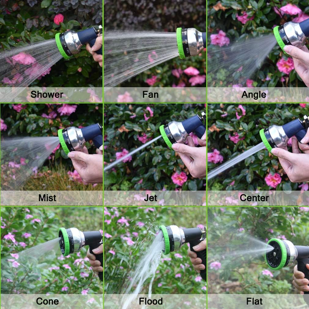 Sunrich Garden Hose Nozzle Heavy Duty Spray 9 Adjustable Patterns Metal Water Jet Hose Sprayer Hand Gun Grip Trigger for Cleaning/Watering Lawn and Garden/Pets Shower : Garden & Outdoor