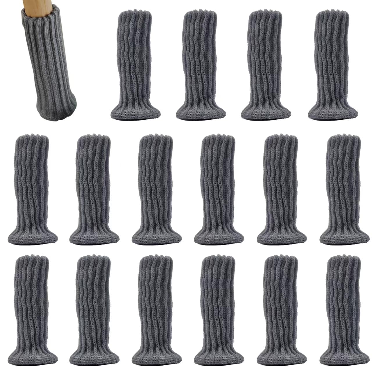 PAITOK 16Pcs Chair leg socks, High-elastic Knitted Material, Which Is Non-slip and Wear-resistant. Avoid Scratches and Noise, and Are Excellent Chair Leg Floor Protectors(Gray)