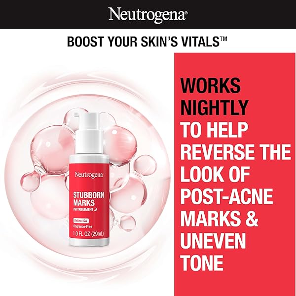 NEUTROGENA RETINOL SA, STUBBORN MARKS PM TREATMENT, FACE-EXFOLIATING TREATMENT TO HELP REVERSE THE LOOK OF POST-ACNE MARKS & UNEVEN SKIN TONE, NON-COMEDOGENIC, PM TREATMENT, UNSCENTED, 1.0 FL OZ