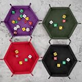 SIQUK 4 Pieces Dice Tray Hexagon Folding PU Leather Velvet RPG DND view 6
