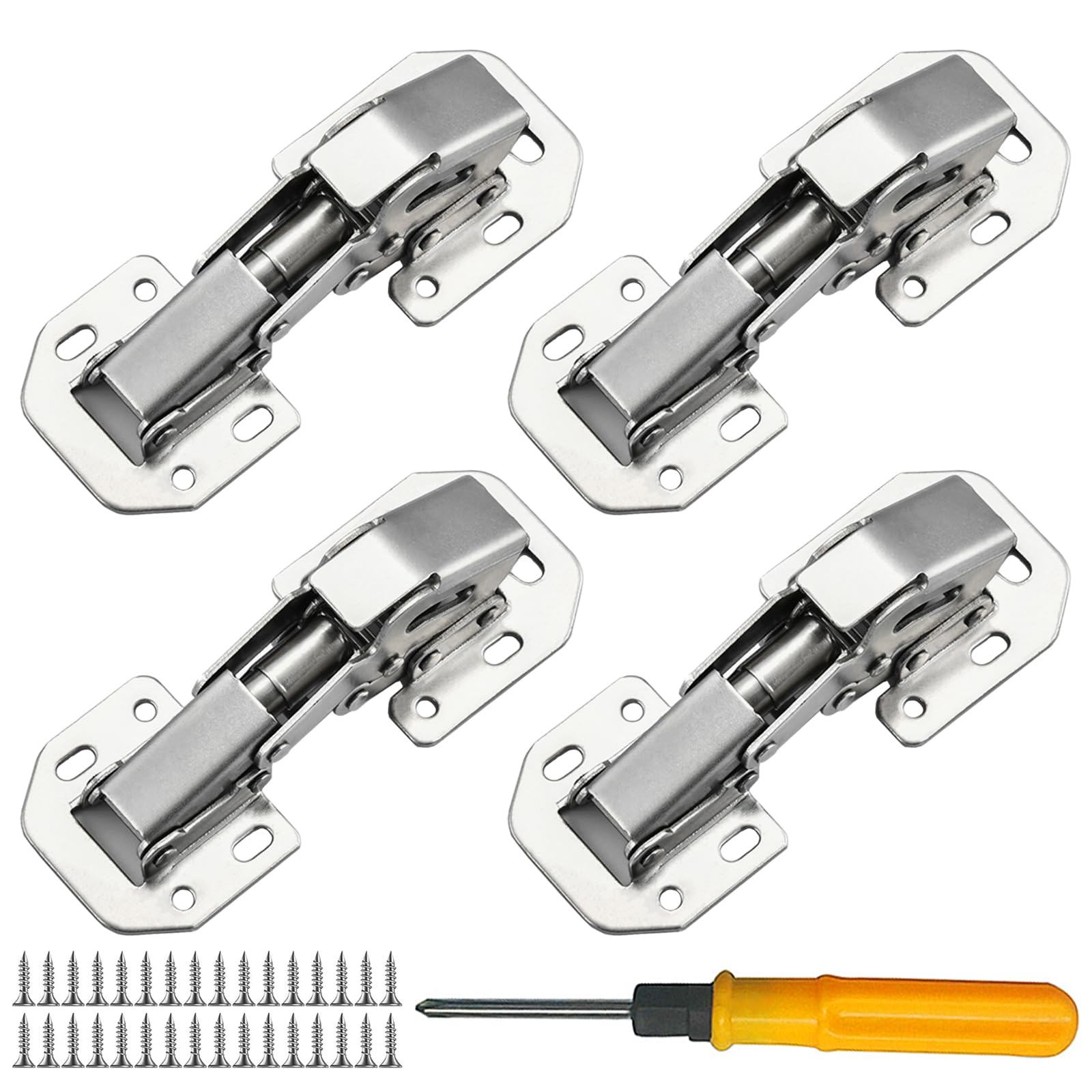 Jiaxitek 4 Pack Soft Close Damping Hinges, 90 Degree Concealed Cabinet Hinges with Slotless Design, Easy to Install for Cupboards, Drawers, Windows and Cabinet Doors — image 1