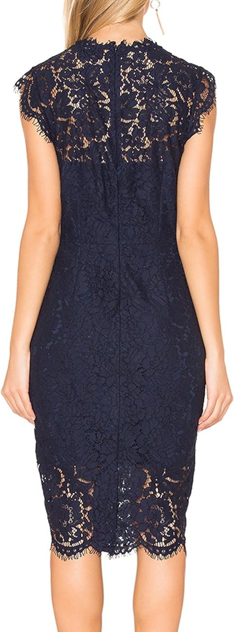 MEROKEETY Women's Sleeveless Lace Floral Elegant Cocktail Dress Crew Neck Knee Length for Party: Clothing