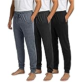 Real Essentials 3 Pack: Men's Ultra Soft Cotton Pajama Pants - Sleep Lounge PJ Joggers with Pockets (Available in Big & Tall)