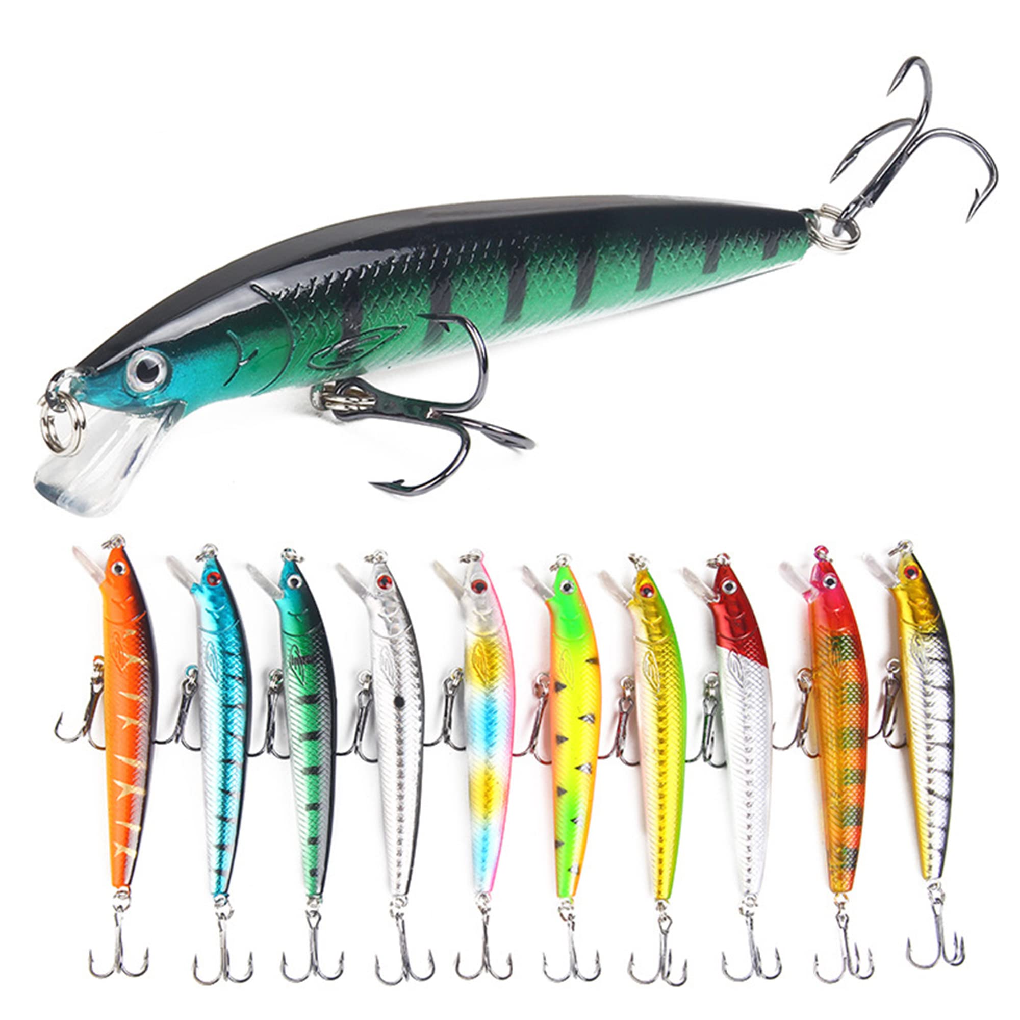 QSLKI 10 Pcs 3D Eyes Soft Fishing Lures - Single Hook Artificial Baits, Sinking Bait Kit for Sea and Fresh Water Fishing